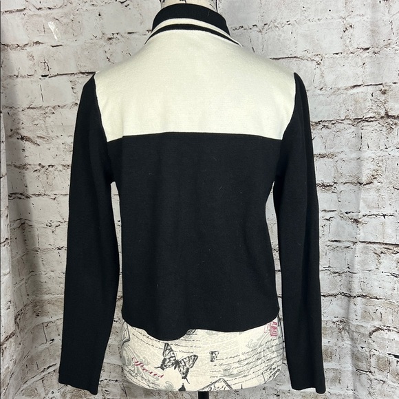 ZARA Knit Black & White Colorblock Zip-Up Jacket Size M - Picture 3 of 8